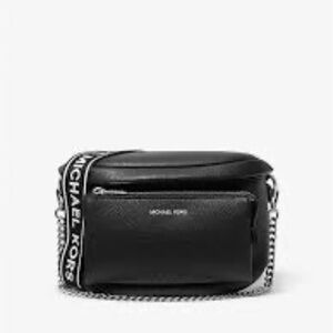 MICHAEL Michael Kors Black Leather Crossbody Camera Bag with Logo Strap